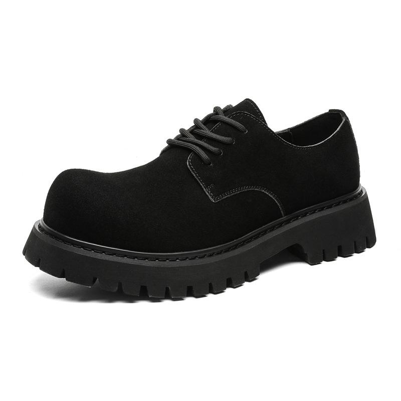Leather Shoes Men's Young People Round Head Heightened Big Head Derby Shoes Low Top Martin Boots 1099-J