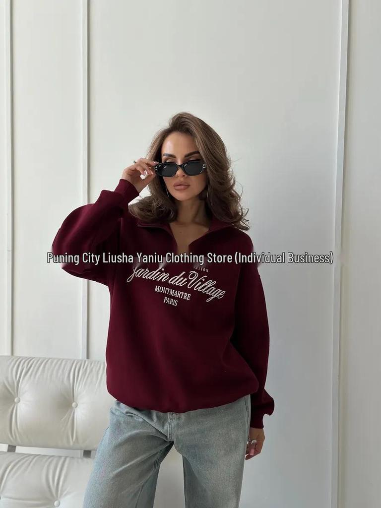 European & American Retro Print Oversize Zipper Hoodie for Autumn & Winter