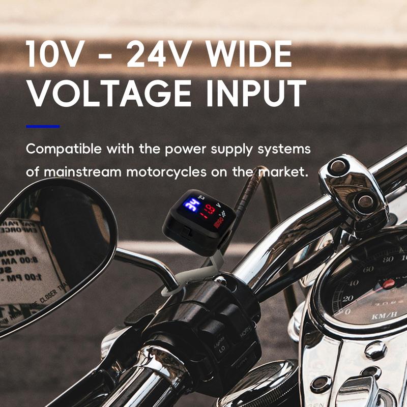 3in1 Mini Water Temperature Gauge Voltmeter Motor Phone USB Charger Emergency Charging LCD Digital Display Universal For KTM