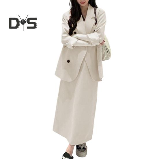 

Женский костюм из 2 предметов, пальто, юбка, двубортный пиджак с длинными рукавами и лацканами, средней длины, свободная юбка с высокой талией, формальный деловой стиль, наряд XL бежевый