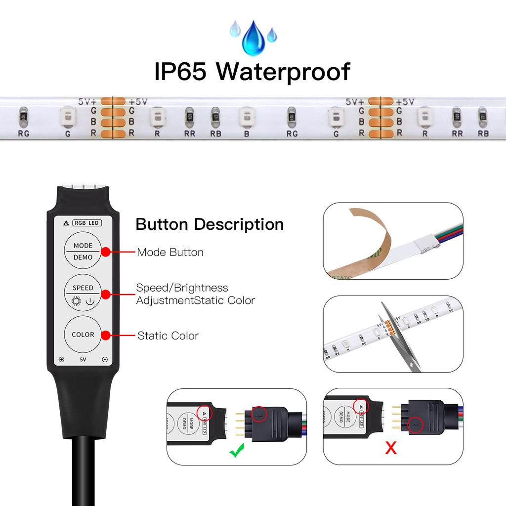 Waterproof USB 5V LED Night Lights RGB LED Strip Lamp 2835 Diode Tape For Game Room TV Computer PC Monitor Backlight Decoration