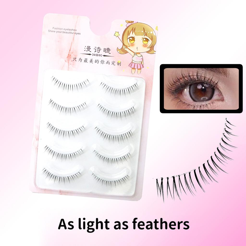 One-Piece Pointy False Eyelashes with Transparent Stem Natural Korean Style for Stage Performance