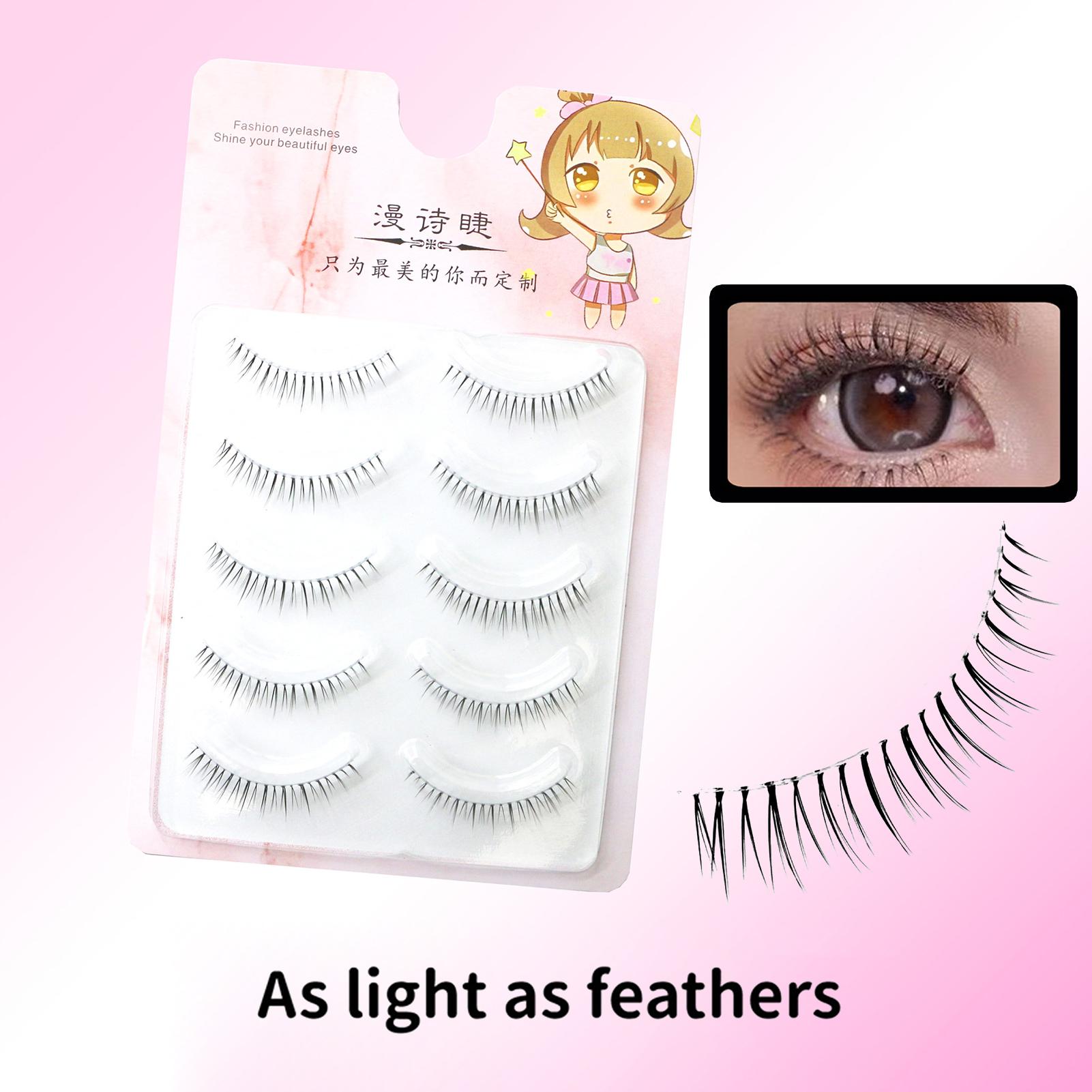 One-Piece Pointy False Eyelashes with Transparent Stem Natural Korean Style for Stage Performance False Eyelashes