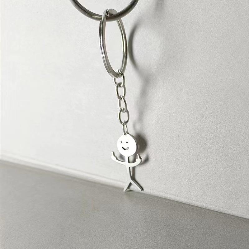 Skyrim Hip Hop Fxck You Funny Doodle Pendant Keychain Holder Stainless Steel Middle Finger Stickman Keyring Car Key Chains Gift