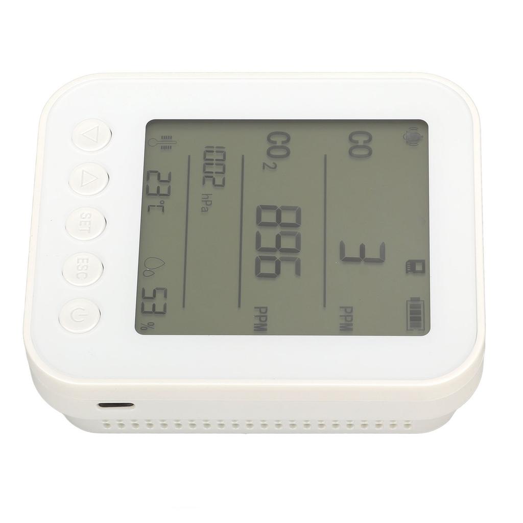 Car Air Quality Monitor 7 in 1 Detector CO2 CO Pressure Temperature Humidity Meter White 5V
