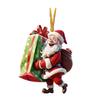Christmas Ornament Smiling Santa Claus Holding Gift Pendant 3D Effect Acrylic Hanging Pendant Festive Home Decor