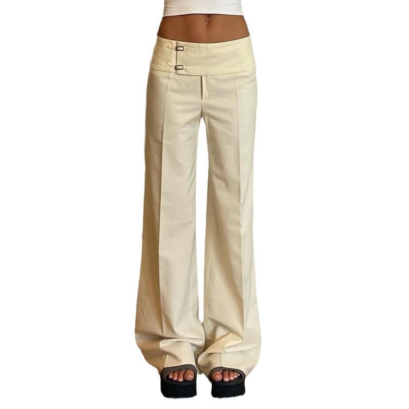 American Style Low-Rise Patchwork Trousers: Autumn/Winter Casual, Comfortable, Slight Stretch, Straight Leg