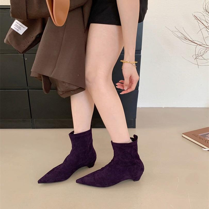 2025 New Versatile Fashion Short Boots Women's Pointed Head Low Heel Simple Temperament Thin Short Boots