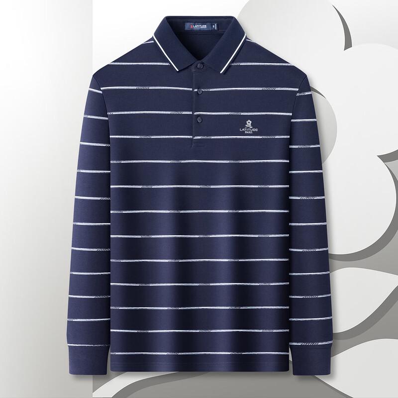 MONTAGUT Men's Soft Casual Striped Long Sleeve Polo Shirt