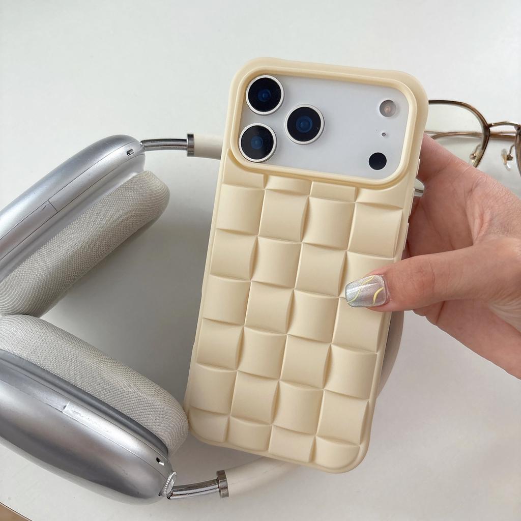 Simple Solid Color Stereoscopic Weaving Pattern Shock Proof Phone Cover Case for iPhone 17 16 15 14 13 12 Pro Max Plus 17Air