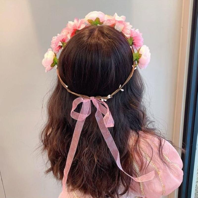 Girls Floral Hair Band Soft Fabric Flowers Headpiece Floral Hair Wreath For Kids Birthday Party Wedding Photo Prop