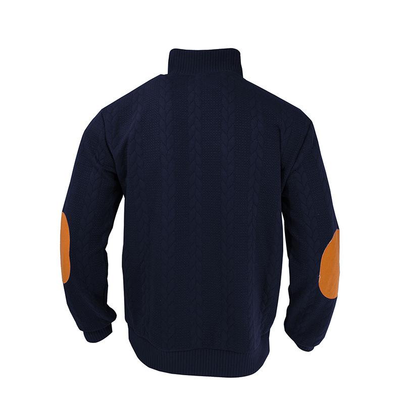 New Heavy Jacquard Tie Button Henry Autumn and Winter Long-sleeved Patch Embroidery Casual Sweater Men