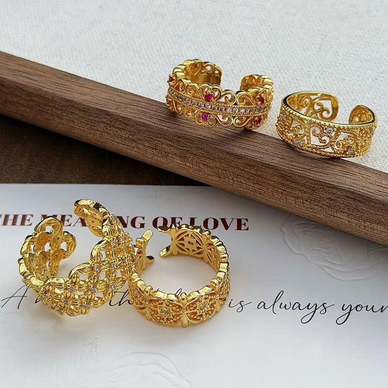 Medieval Vintage Retro Rhombus Hollow Wide Version Ring Women'S Fashion Niche Personality Temperament Fashion Ring Women