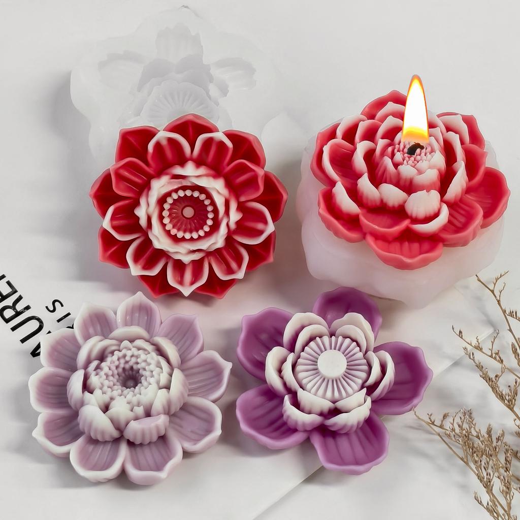 3D Lotus Flowers Scented Candle Silicone Mold Resin Plaster Ornaments Mould Handmade Soap Candle Making Supplies