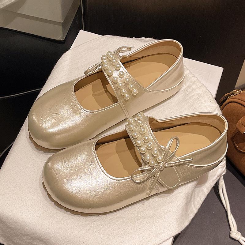 

Женские туфли Мэри Джейн на внутренней платформе, осень 2025, новые, с французским бантом и жемчугом, туфли-лодочки, маленькие кожаные туфли для ношения с юбкой 40 шампанского