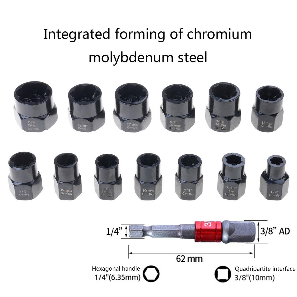 Bolt Extractor Tools Impact Bolt & Nut Remover Set Nut Extractor Socket Tools Bolt Remover Tool 3/8'' Drive 14 Pieces