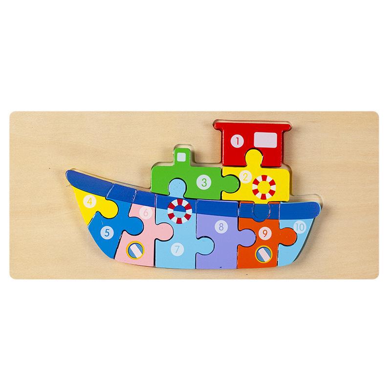 3D Wooden Buckle Puzzle: Educational Toy for Early Learning - Numbers, Transportation, and Animal Blocks