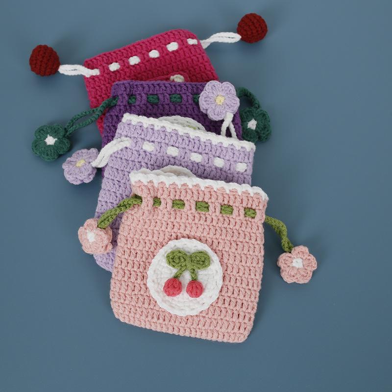 Handmade Sweet Knit Crochet Drawstring Coin Purse