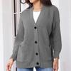 Women's V-neck Solid Color Knitted Cardigan Loose Single-breasted Sweater for Spring and Autumn