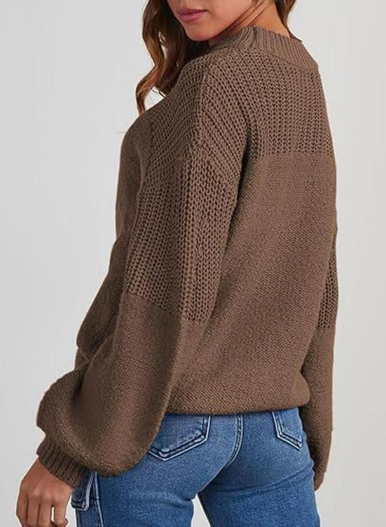 Women's Lantern Sleeve Round Neck Pullover Sweater