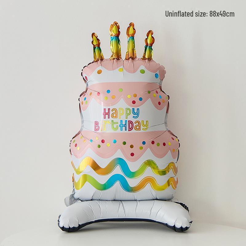 3D Cartoon Birthday Cake Balloon - Foil Decoration for Kids' Parties