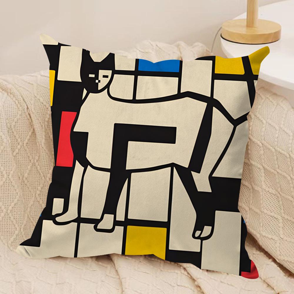 Abstract B-Bauhaus Geometry Cushion Cover Soft Plush Fabric Double-Sided Printed Sofa Cushion Cover for All Seasons Home Decor