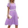 Women's Dresses Solid Color Round Neck Short Sleeve Pleated Dresses Casual Temperament Tunic Dresses