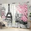 2pcs Artistic Paris Eiffel Tower Printed Curtains, Designed for Light Filtering, Quality Material, Ideal for Travel-Themed Home