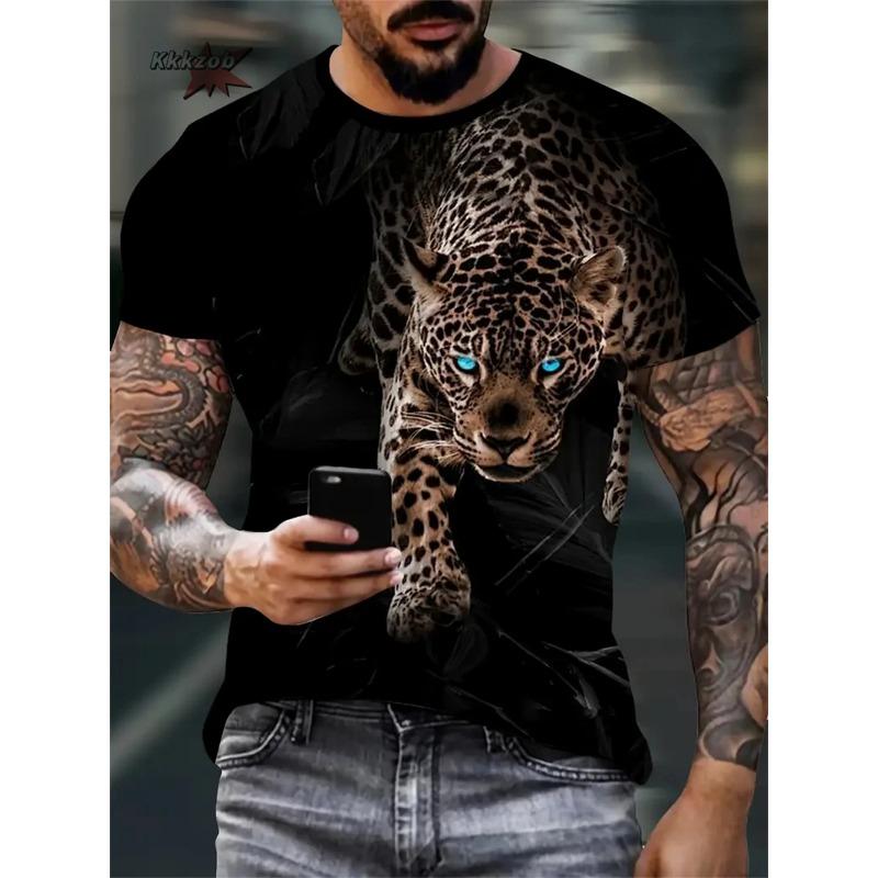 Letní Pánské Tričko s Krátkým Rukávem s 3D Potiskem Vzorů Zvířat s Kulatým Výstřihem Módní Ležérní