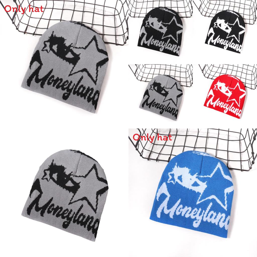 Street Style Star Letter Pattern Neutral Warm Knitted Hat For Winter Outdoor Fashion