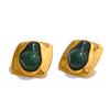 Yhpup Fashion Stainless Steel Cast Stud Earrings for Women Statement Jewelry Inlaid Green Resin Stone 18k Gold PVD Plated Gift