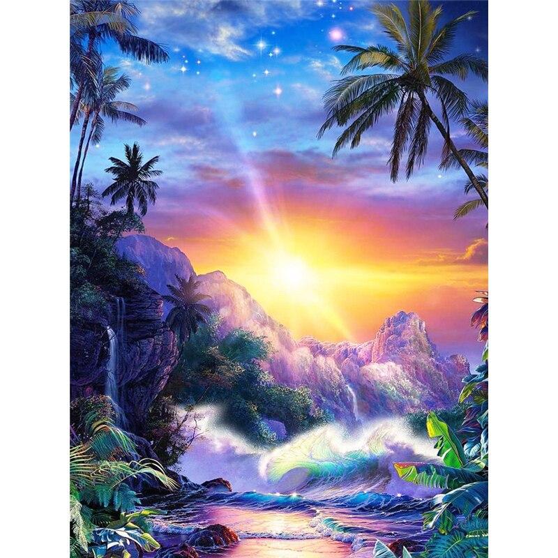 5D DIY Diamond Painting Sunset Seascape Diamond Embroidery Landscape Cross Stitch Full Round Drill Crafts Home Decor Gift