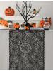 1pc Black Polyester Lace Spider Web Table Runner | American Halloween Party Gift Home Dining Decor, Ghost Festival, Festive Tabletop Accessory