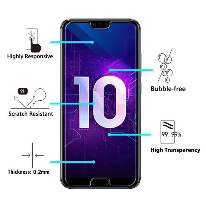 Screen Protector Glass Film - Phonillico® - Huawei Honor 10 - Tempered Glass - Ultra Resistant - Anti-Scratch