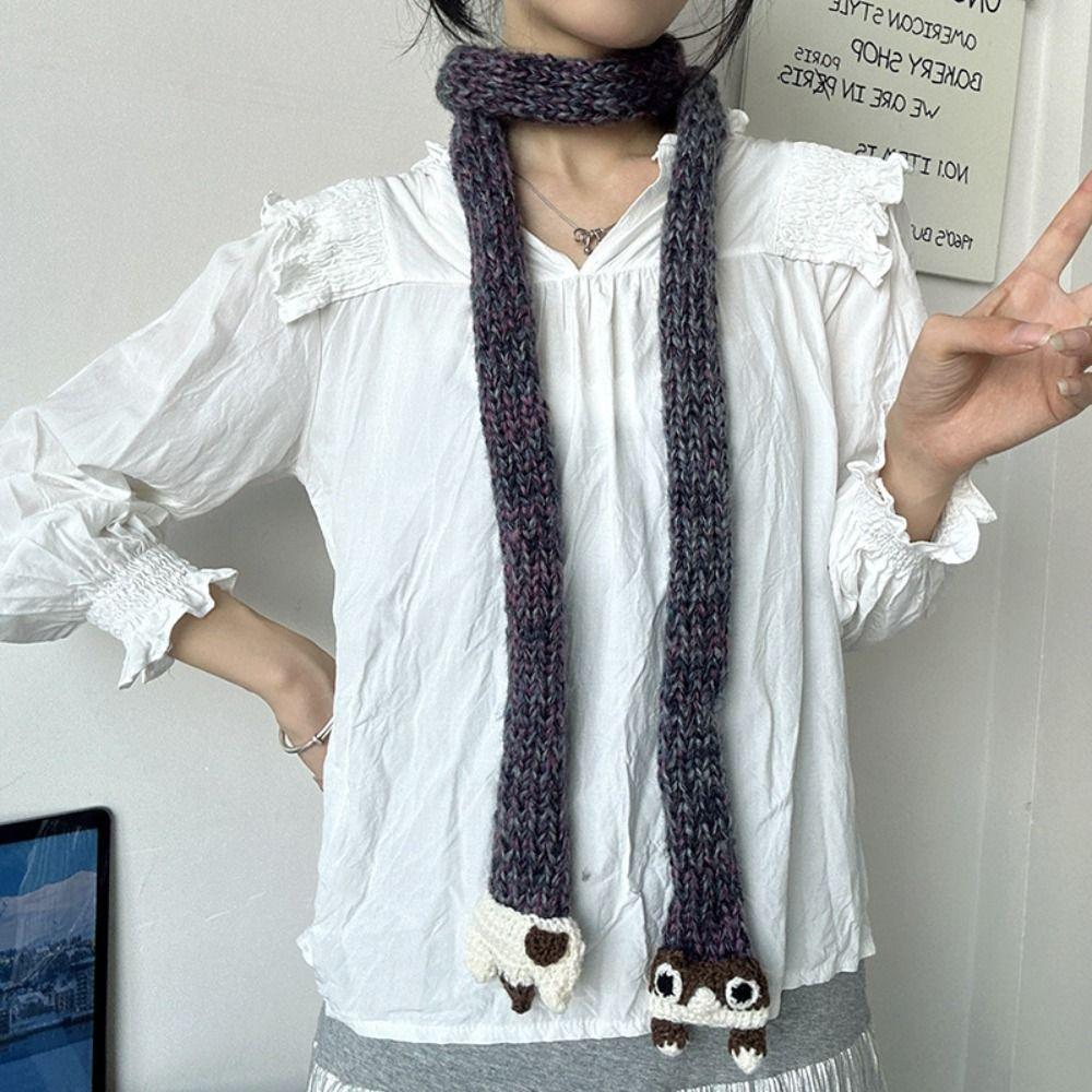 Animals Y2K Knitted Scarf Cartoon Squirrel Shawl Punk Long Narrow Scarves Outdoor