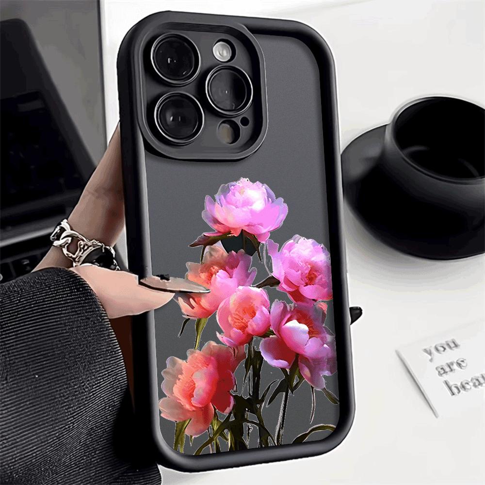Retro peony Protect Phone Case For iPhone 16 15 Pro Max 14 13 12 11 X XS 15 14 Plus 12 13 Mini Shockproof Trendy soft Cover
