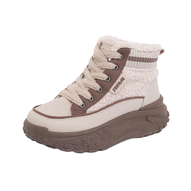 Fashion Women Ankle Flats Platform Sneakers Winter 2025 Trend Lace Up Short Plush Warm Women Shoes Comfort Casual Outdoor Non Slip Boots