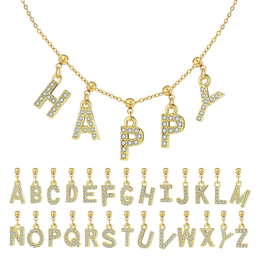 Trendy Letter Cubic Zircon Pendant For Women Positioning Charm Bracelet Necklace DIY Making Jewelry Accessories