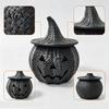 Functional Witch Theme Ornament Halloween Pumpkin Candy Jar, 3D Printed Woven Storage Container with Hat Lid, Ghost Face Desktop Ornament, Festive