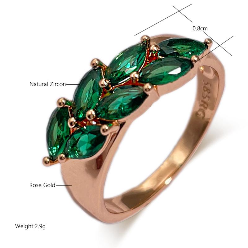 Vintage Green Zircon Leaf Rings For Women Rose Gold Color Luxury Ring Bride Wedding Fine Jewelry Gift
