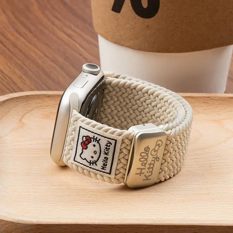 Hello Kitty Nylon Magnetic Buckle Braided Watch Band – Compatible with Apple Watch Series 10/9/8/7/6/5/4/Ultra/SE