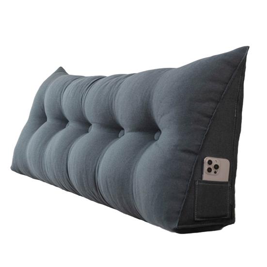Headboard Pillow with Side Pocket Linen Triangular Headboard Wedge Cushion Bed Bolster Cushion for Shoulder Back Waist Support Dorm Home Bedroom