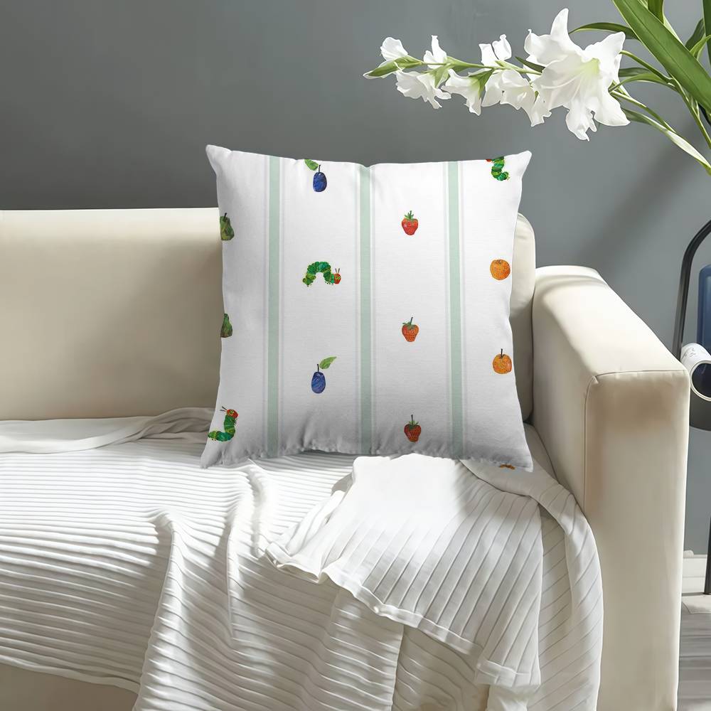 The Very Hungry Caterpillar Cute Pillow Covers Cartoon Sofa Decorative Home Double-Sided Printing Short Plush Cute Cushion Cover