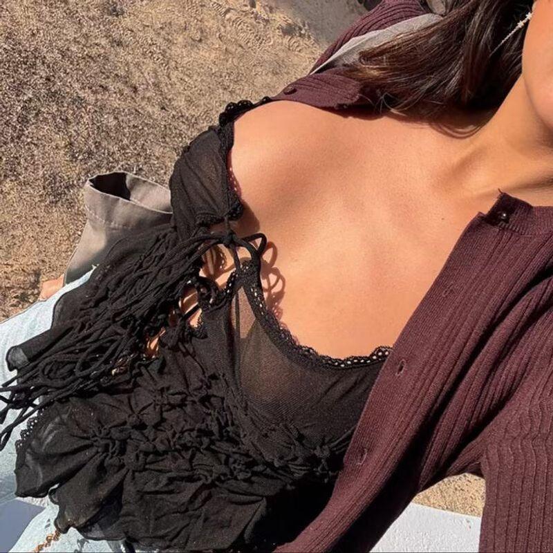 Zbzr Spring New Women clothes Western Style Bowknot Decoration Lace-up Slim fit Sexy Pleat Sling Vest Top