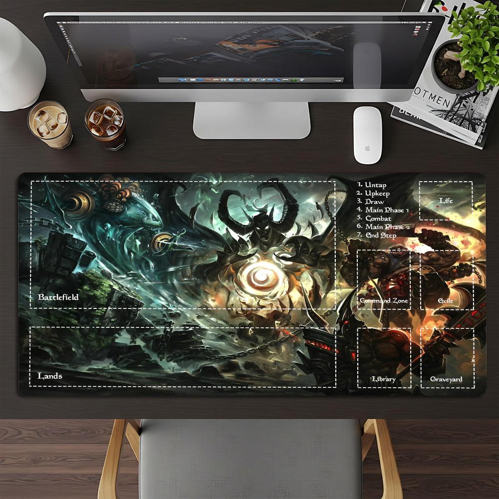 Flame Demon Mouse Pad Card Playmat Stitched with Magic Zones Game Mats Tabletop for MTG/TCG Card Battle Commander Gaming Mat