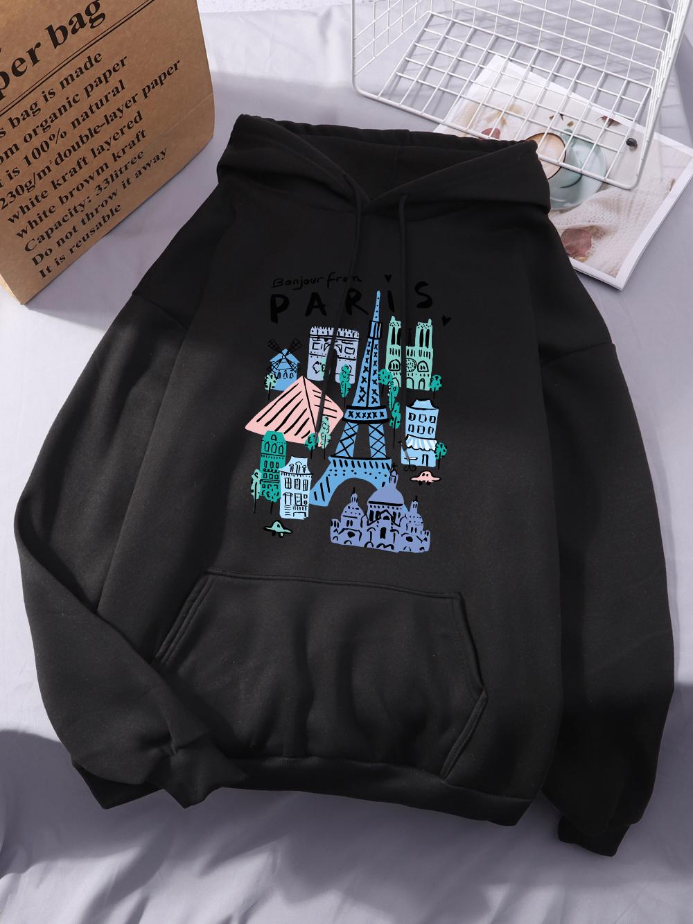 

Bonjour From Paris Printing Hoodies Womens Casual Pocket Hooded Winter Fleece Warm Pullovers Basics Sporty Womans Sweatshirt 2XL