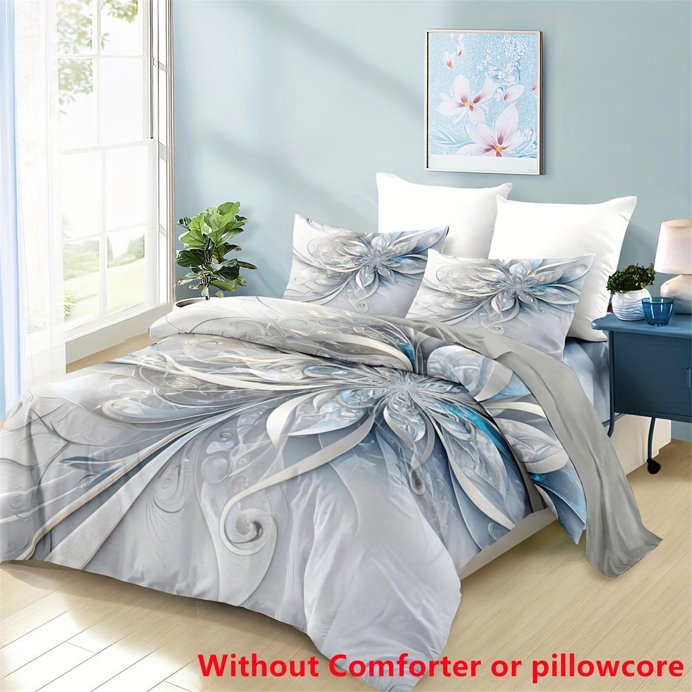 2/3Pcs Modern Art Design Digital Print Duvet Cover Set (1 Duvet Cover + 1/2 Pillowcase, Without Core), Beautiful Blue Flowers
