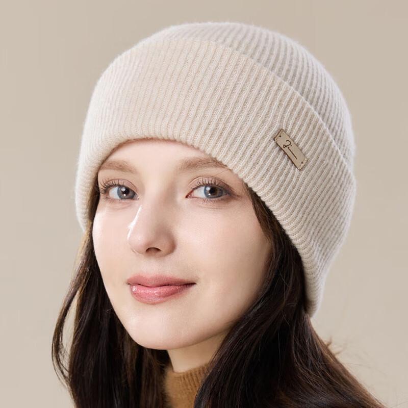 JIUMU Women's Thickened Pure Wool Knitted Beanie