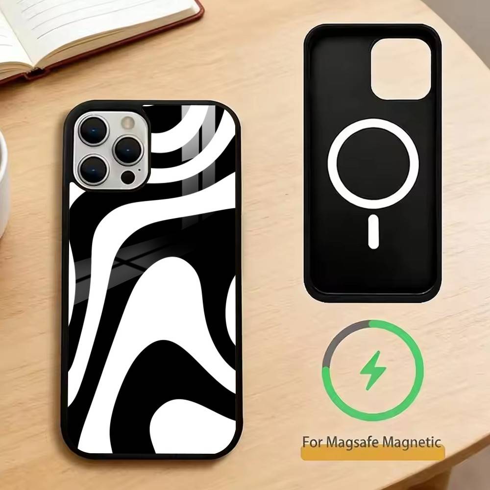 Abstract wavy line art design Phone Case For iPhone17,16,15,14,13,12,11 Plus,Pro Magnetic with Magsafe Wireless Charging