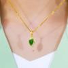 Retro Green Leaf Water Drop Pendant Necklace for Women - Colorfast Clavicle Chain Jewelry